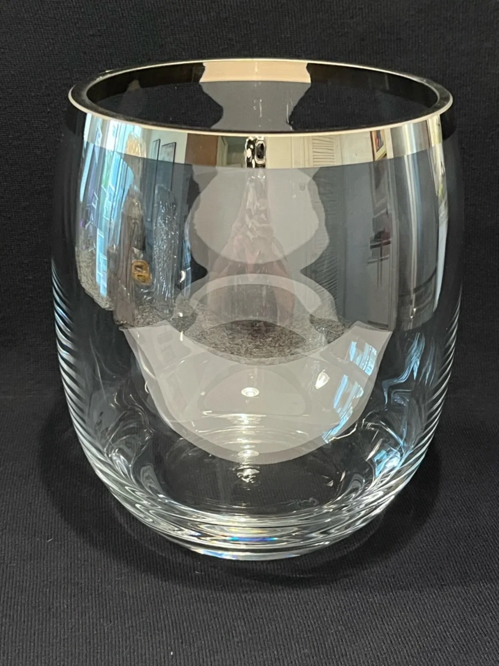 Crate & Barrel Crystal Vase or Champagne Basket Platinum Rim 8.25” Poland